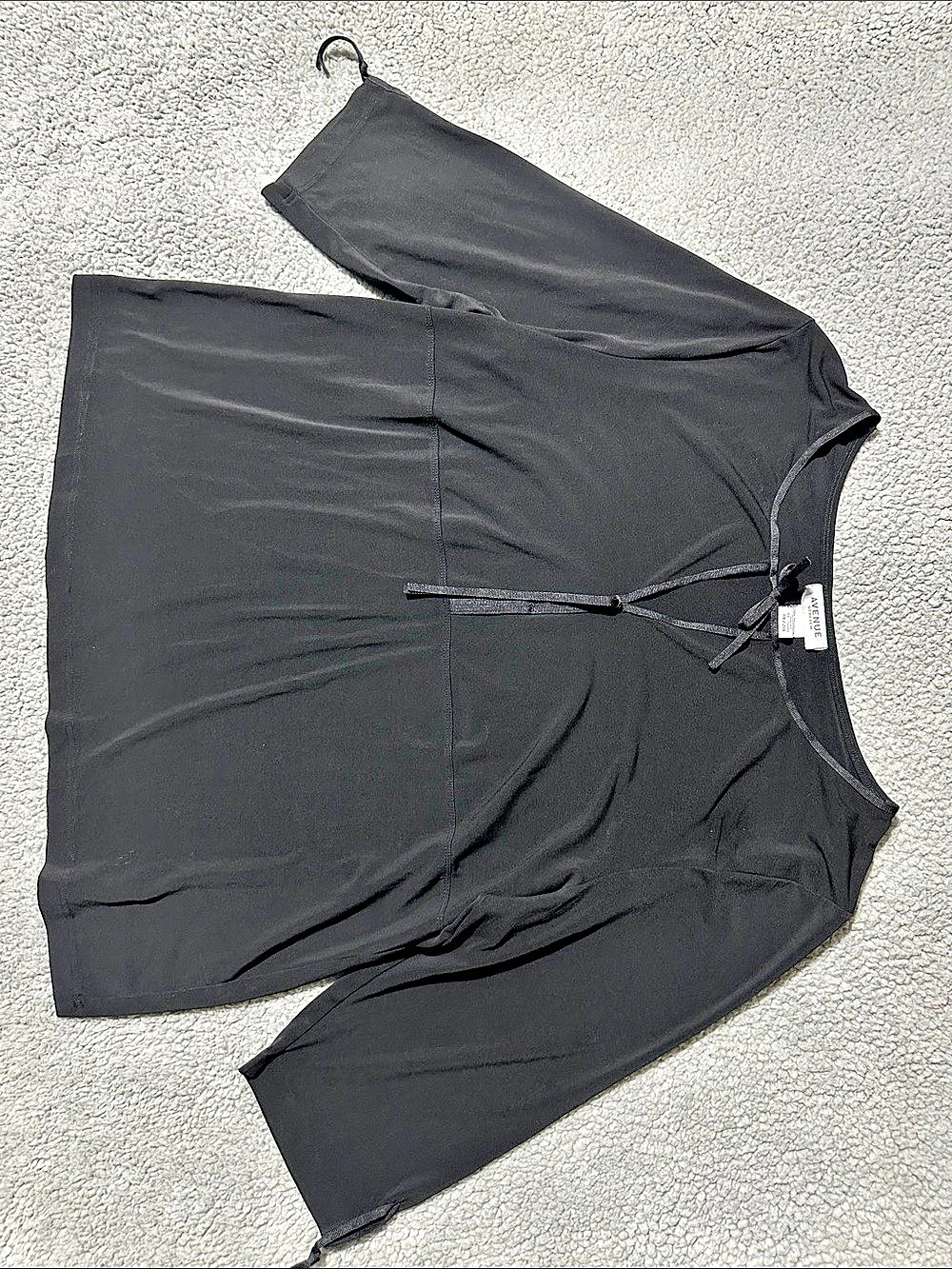 Avenue Stretch Women’s Black Tie Neck 3/4 Sleeve Blouse Plus Size 18/20